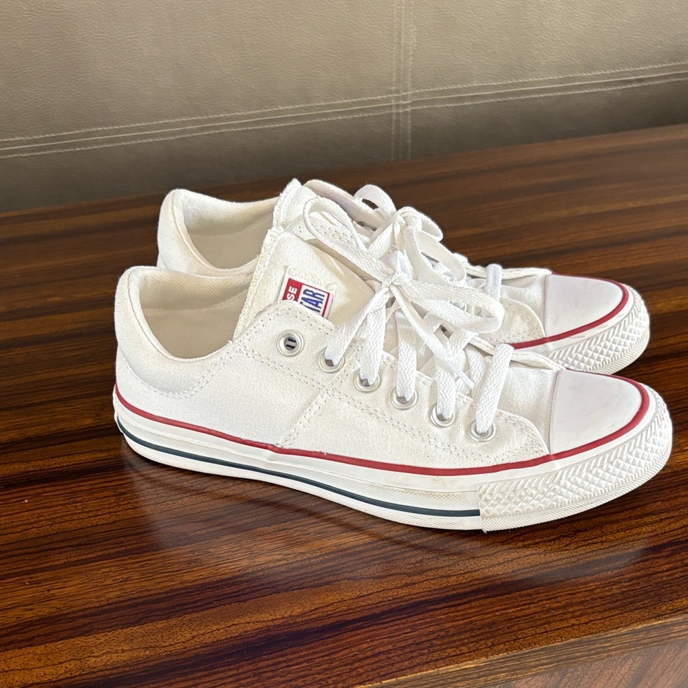 Converse White Sneakers with Red Trim literally like brand new